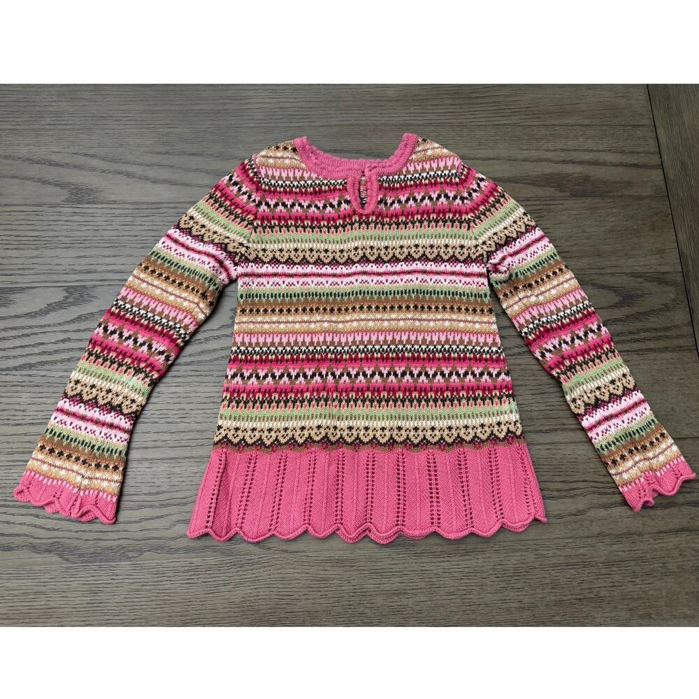 Gap Kids Fair Isle Sweater Dress Pink Brown Girls Size S 6-7